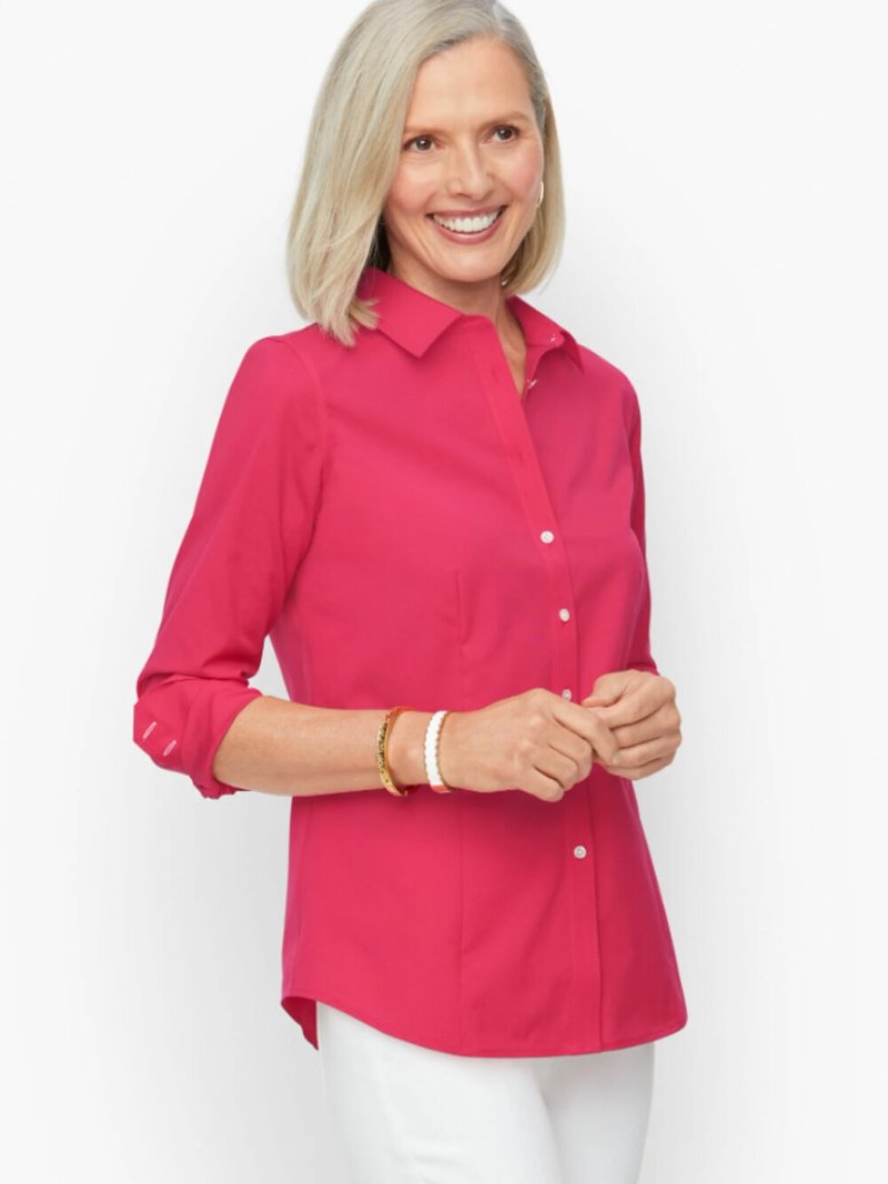 TALBOTS Non-Iron Perfect Shirt Raspberry Button Down Size 16 Summer Chic Office